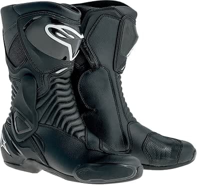 Alpinestars Herren Bikerstiefel S-MX 6, Schwarz, 49 EU, Leder, Kunststoffsohle, Flachabsatz, Stoßgedämpfte Kappe, Knöchelschutz, Rutschfest, Schalthalter, Rennsport, Stiefel