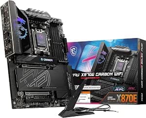 MSI MPG X870E Carbon WiFi Motherboard, ATX - Supports AMD Ryzen 9000/8000/7000 Processors, AM5-110A SPS VRM, DDR5 Memory Boost 8400+MT/s (OC), PCIe 5.0 x16 & 4.0 x16, M.2 Gen5, Wi-Fi 7, 5G LAN LAN