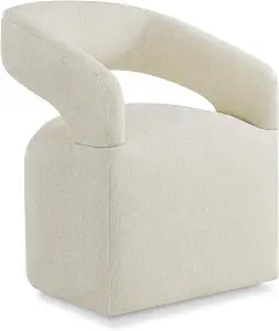 Upholstered Dining Chairs with Casters, Modern Barrel Side Armchair with Rollers for Dining Room, Bedroom, Kitchen, Reading Room, Cream Beige, Set of 1