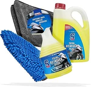 Motorrad Reinigung & Trocknen Bundle - Dr. Wack S100 Total Reiniger 0,75 Liter + S100 Total Reiniger Plus 2 Liter + detailmate Trockentuch, extrem saugfähig + Waschhandschuh