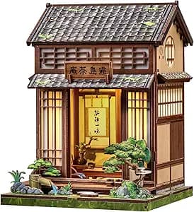 CUTEBEE Book Nook Kit - DIY Miniature House Japanese Tea House, Dollhouse Kit for Adults and Teens, Tiny House Bookshelf Decor 3D Wooden Puzzle, Gifts for Family, Friends(Kirishima Cha-an)