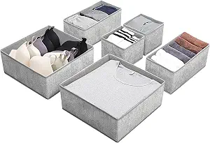 Hinotori Cloth Drawer Organizer Foldable Storage Box Closet Dresser Drawer Divider Nursery Basket Bins for Underwear, Bras, Lingerie, Gray, 6 Pack