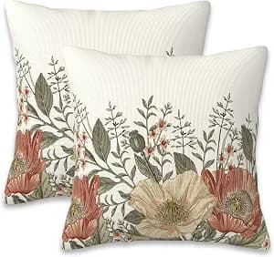 Vintage Poppy Flowers Throw Pillow Covers Set of 2 Blooming Flowers Pillow Covers 16x16 Inch Modern Farmhouse Home Decorative Pillow Cases Cushion Cover for Sofa Living Room Office
